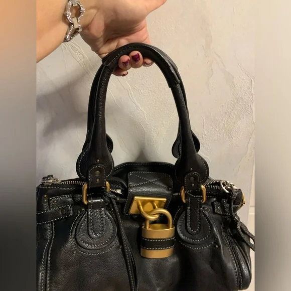 Chloe Paddington Hand Bag Leather Black Gold Authentic - pre owned - Picture 5 of 14